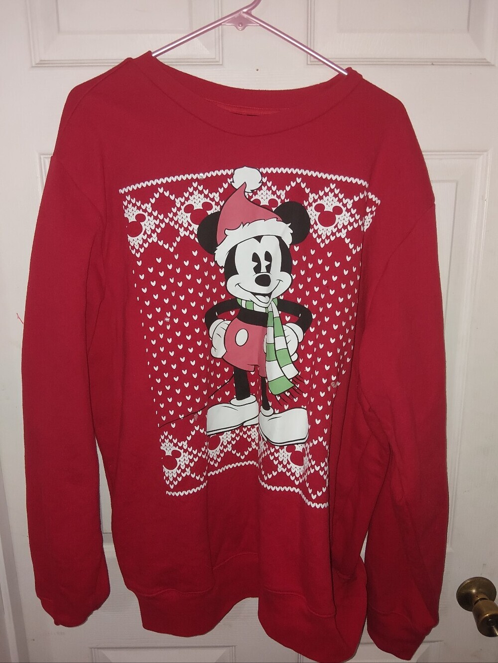 Disney Red Mickey Mouse Holiday Crewneck Sweater